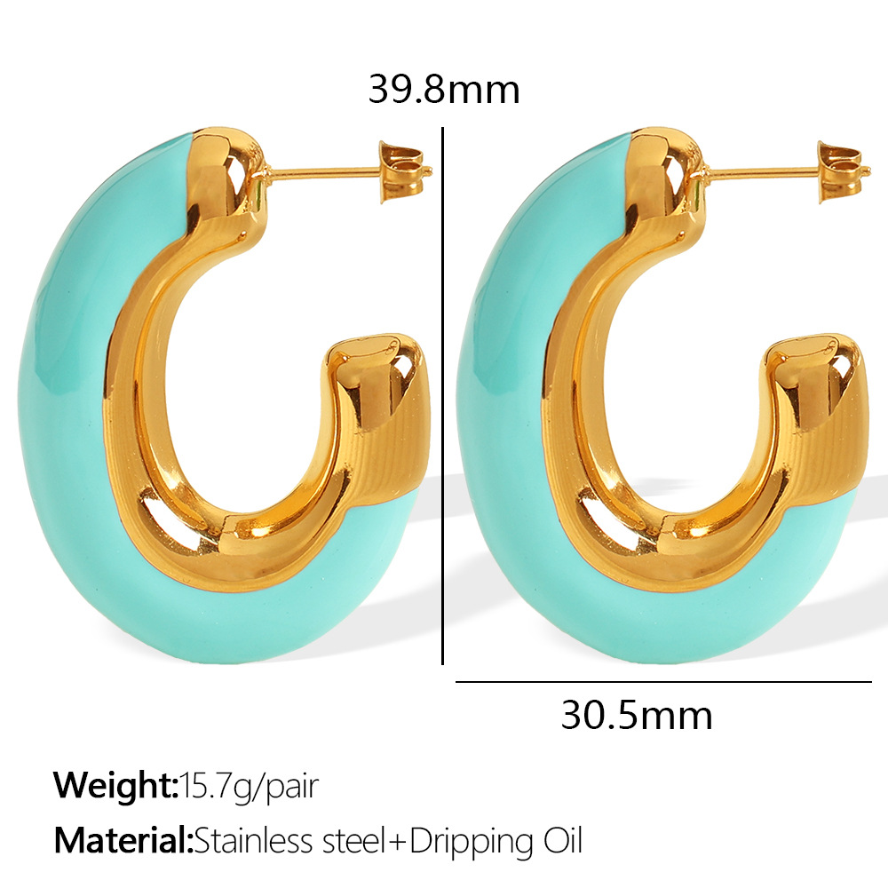 1 pair simple series casual geometric stainless steel  gold plated women hoop earrings